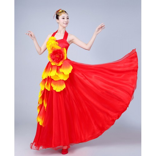 Flamenco dresses women's female competition stage performance petals spanish bull dance chorus singers dancers dresses
